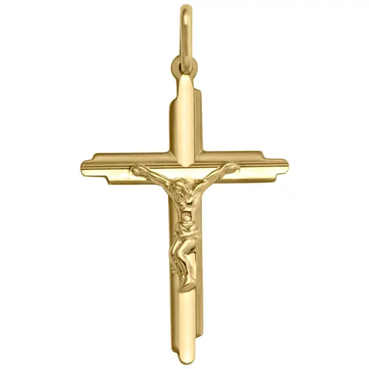 Latin Crucifix Yellow Gold Cross Pendant on white background