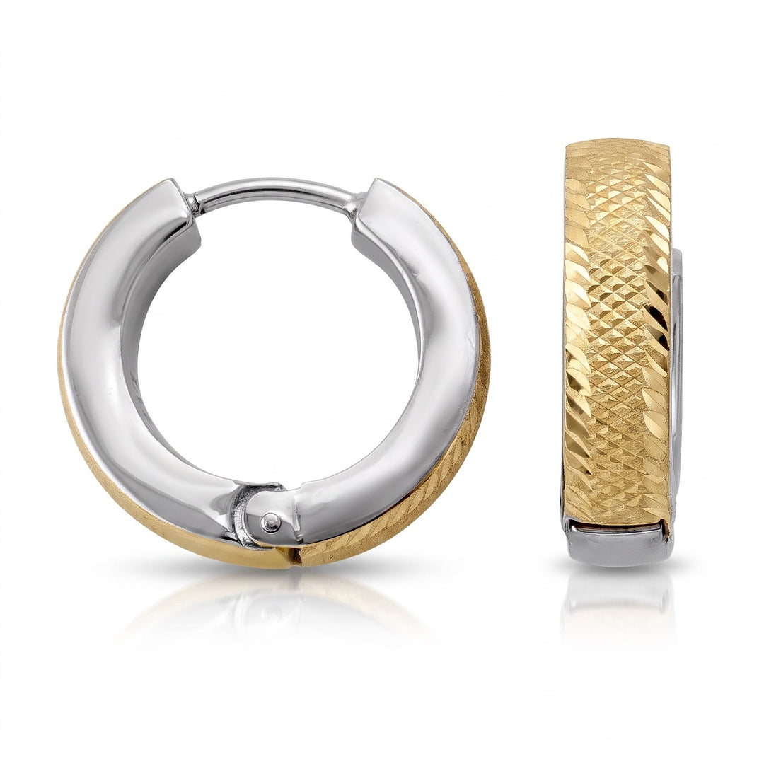 Two Tone Patterned Huggie Earrings