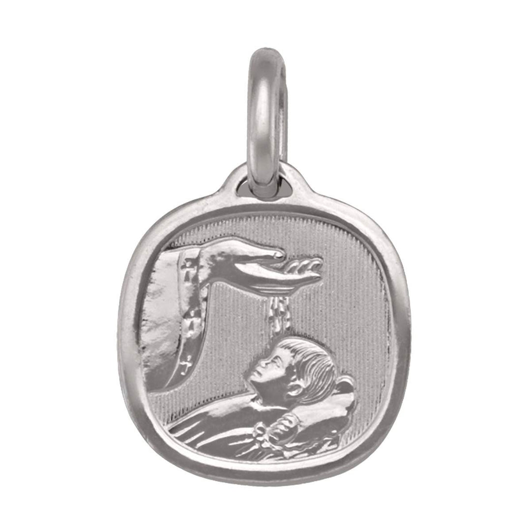 White Gold Baptism Medal — front view