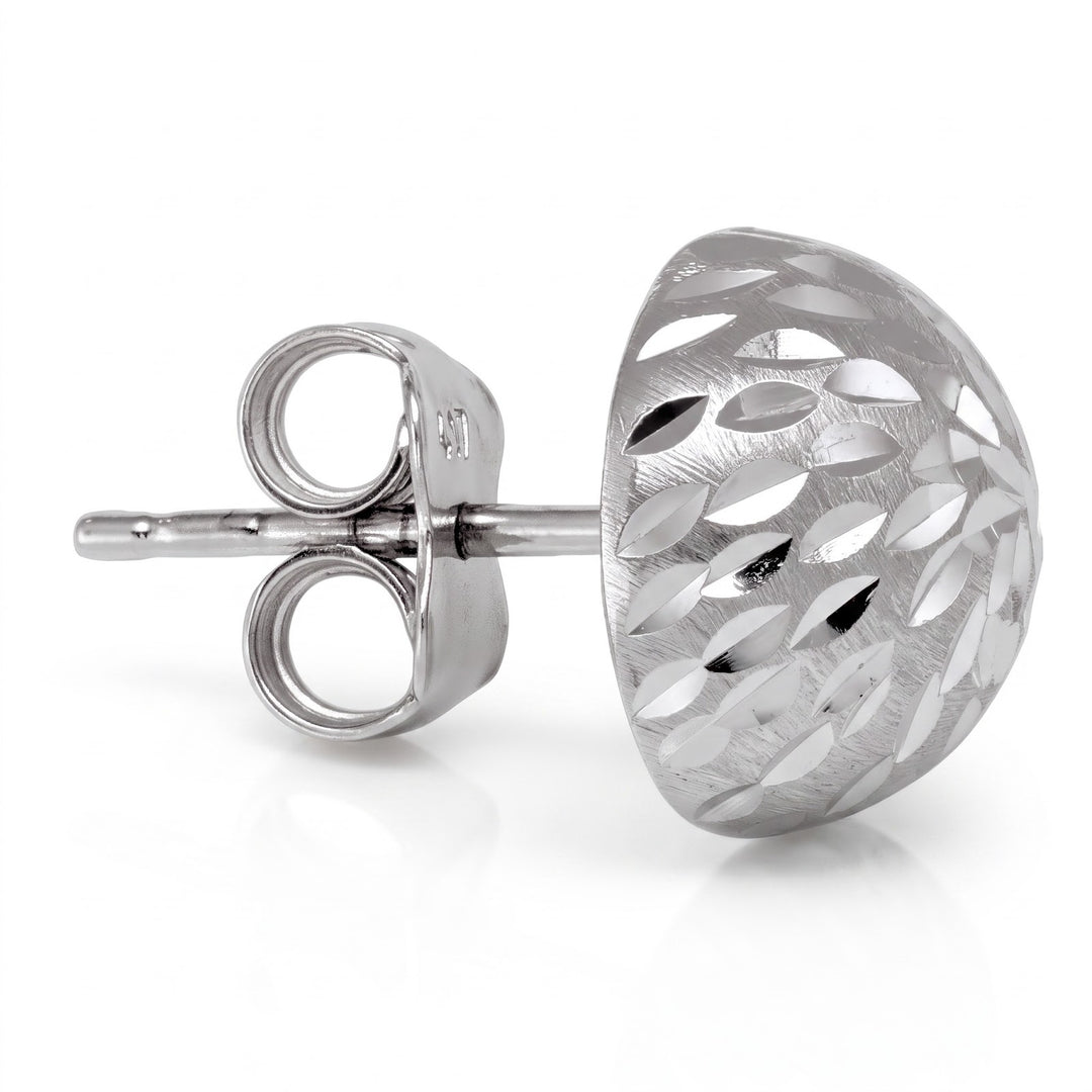 White Gold Half Ball Diamond Cut Stud Earrings