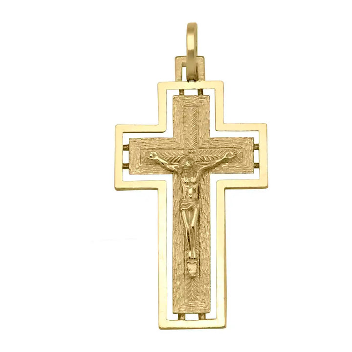 Latin Crucifix Yellow Gold Cross Pendant on white background