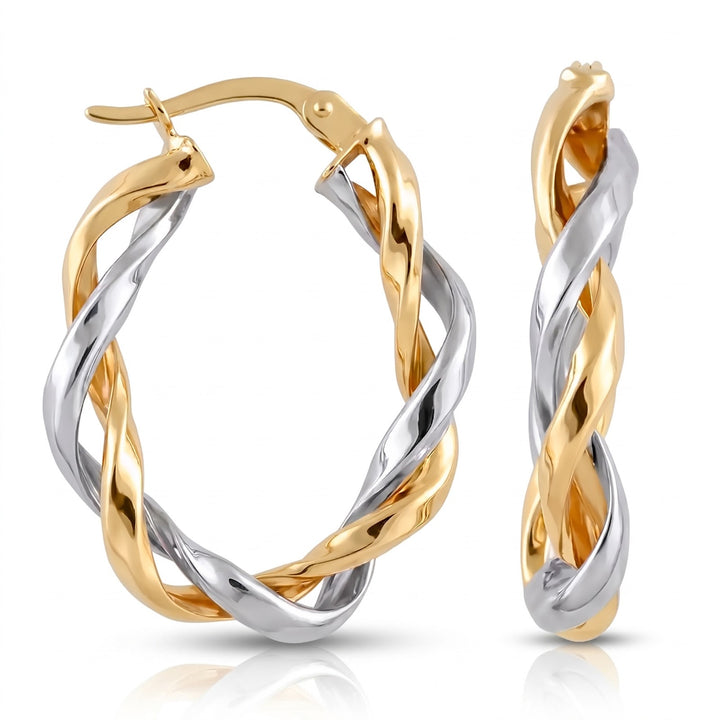 Two Tone Fancy Oval Hoop Earrings, 20.6mm