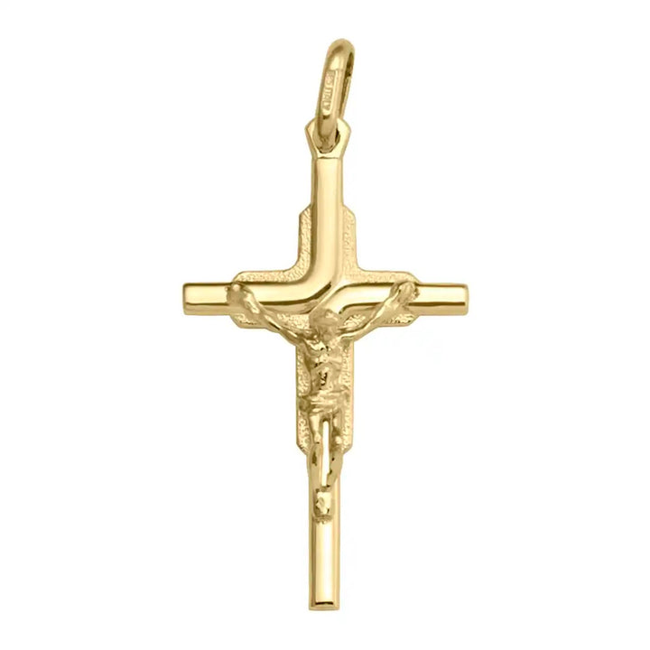 Latin Crucifix Yellow Gold Cross Pendant on white background
