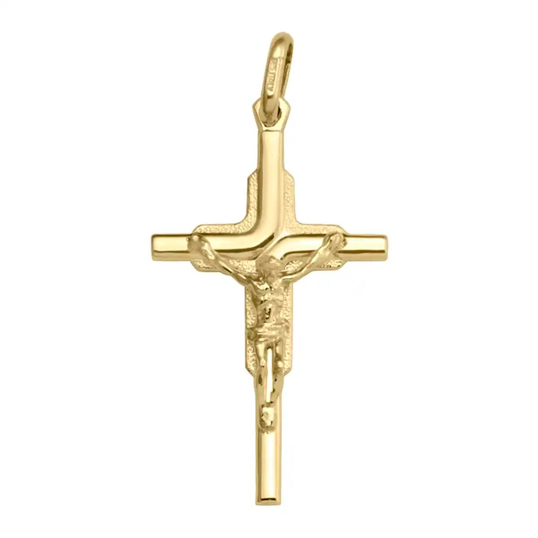 Latin Crucifix Yellow Gold Cross Pendant on white background