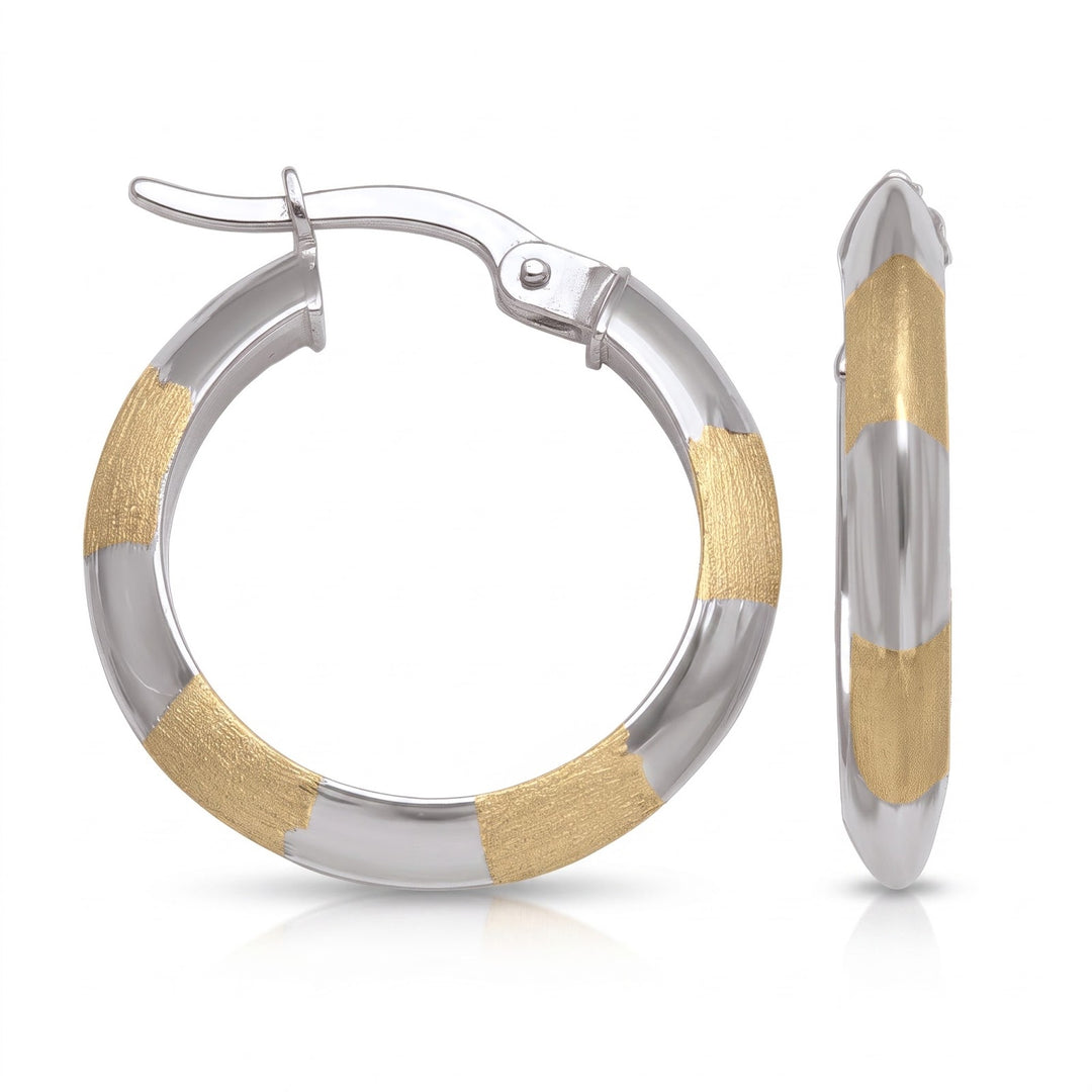 Two Tone Patterned Knife Edge Hoop Earrings, 19.3mm