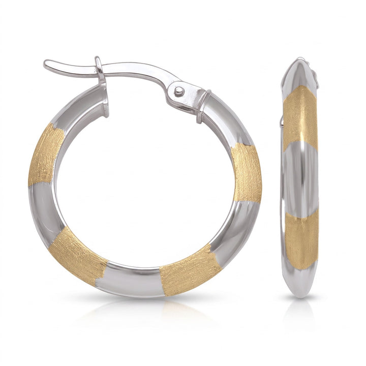 Two Tone Patterned Knife Edge Hoop Earrings, 19.3mm