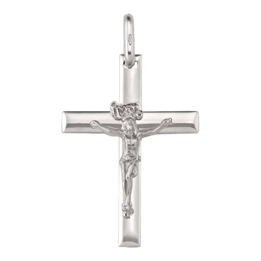 Latin Crucifix White Gold Cross Pendant on white background