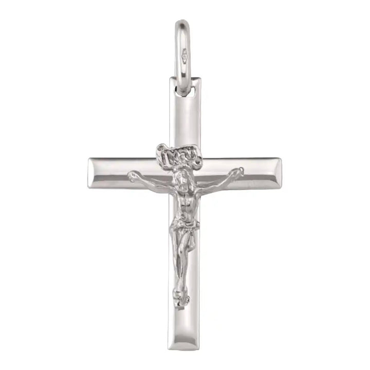 Latin Crucifix White Gold Cross Pendant on white background