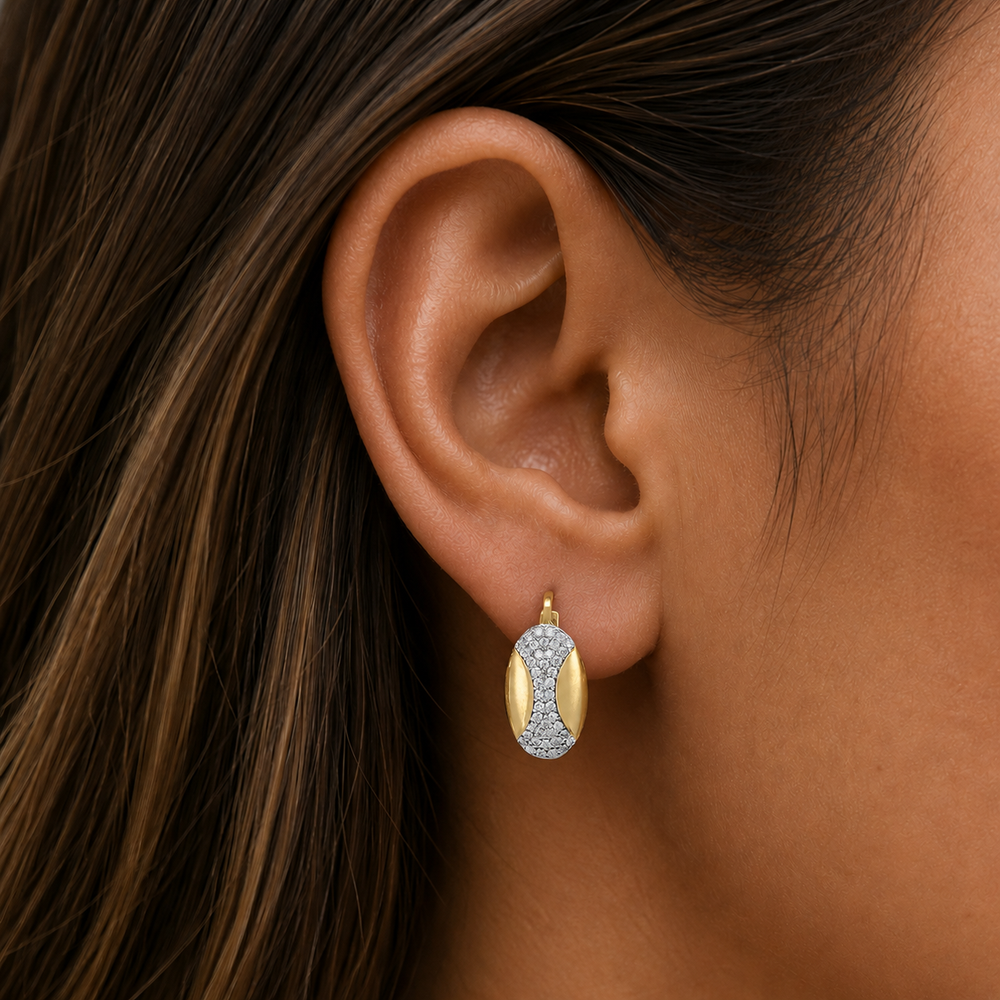 Yellow Gold Fancy CZ French Back Earrings - worn on ear