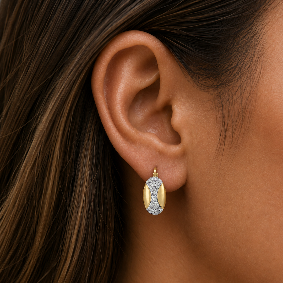 Yellow Gold Fancy CZ French Back Earrings - worn on ear