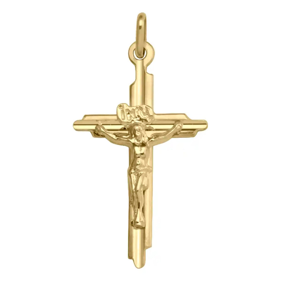 Latin Crucifix Yellow Gold Cross Pendant on white background