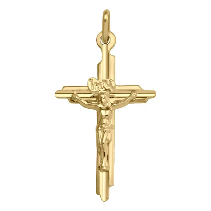 Latin Crucifix Yellow Gold Cross Pendant on white background