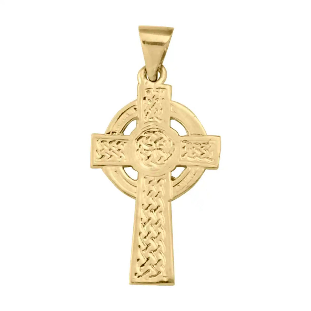 Heritage Celtic Yellow Gold Cross Pendant on white background