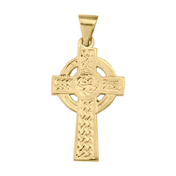 Heritage Celtic Yellow Gold Cross Pendant on white background