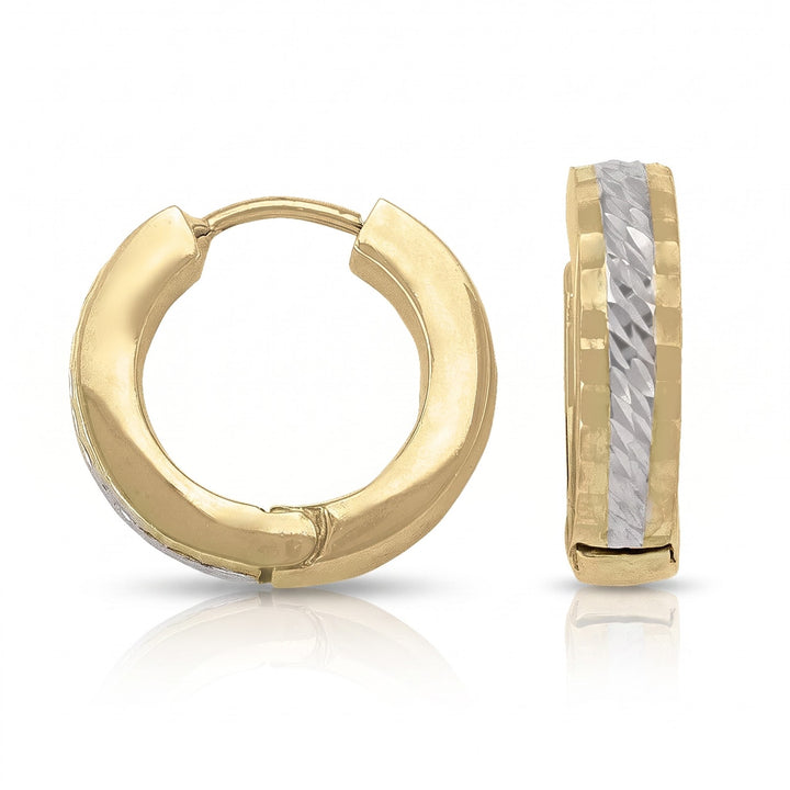 Two Tone Patterned Huggie Earrings