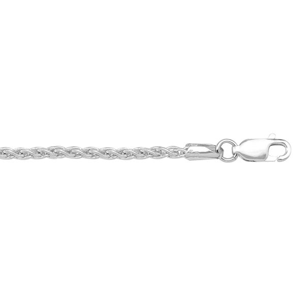 White Gold Solid Diamond-Cut Wheat Chain Necklace — 2.2mm