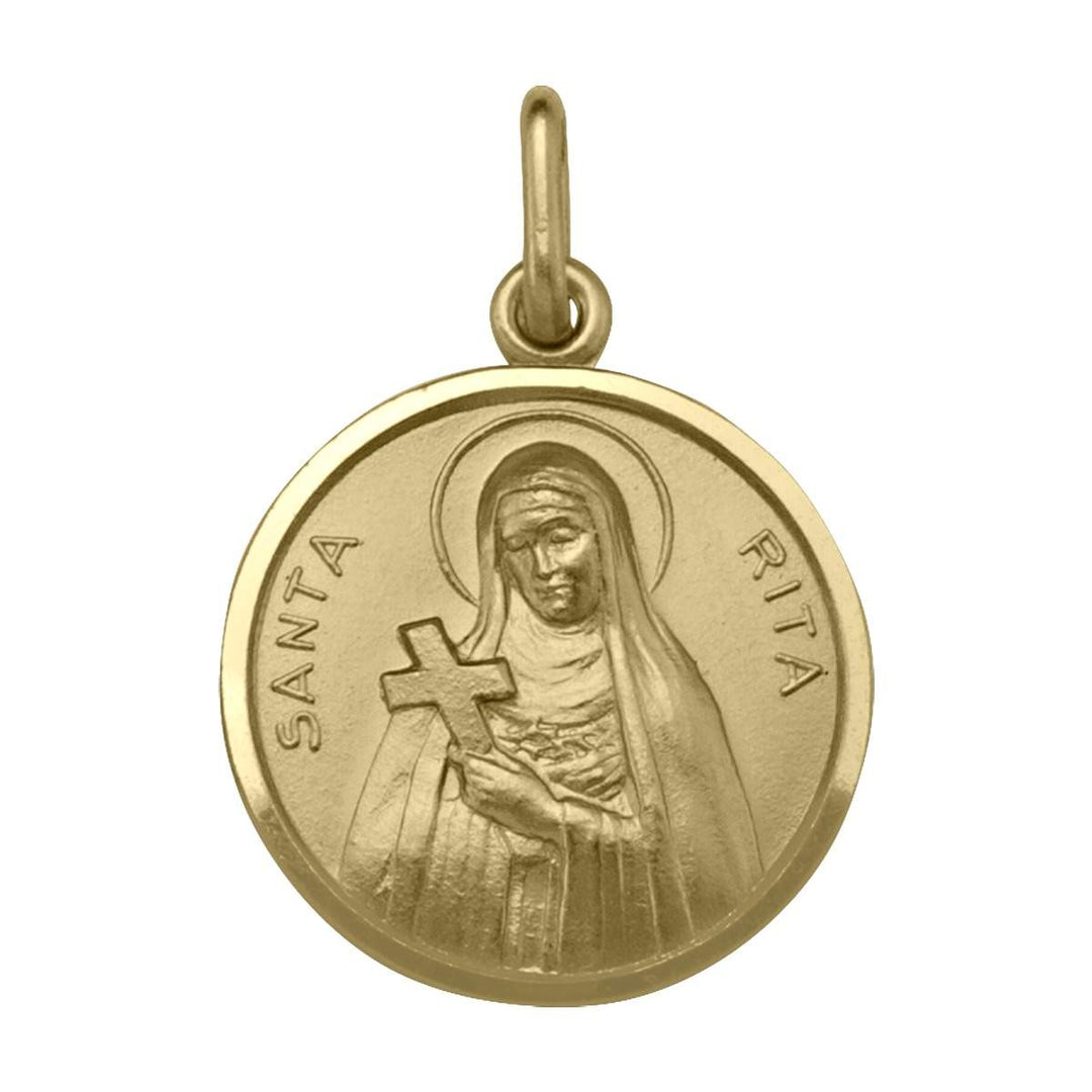 Yellow Gold St. Rita Medal — front view