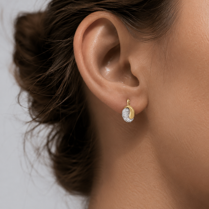 Yellow Gold Fancy CZ French Back Earrings - worn on ear