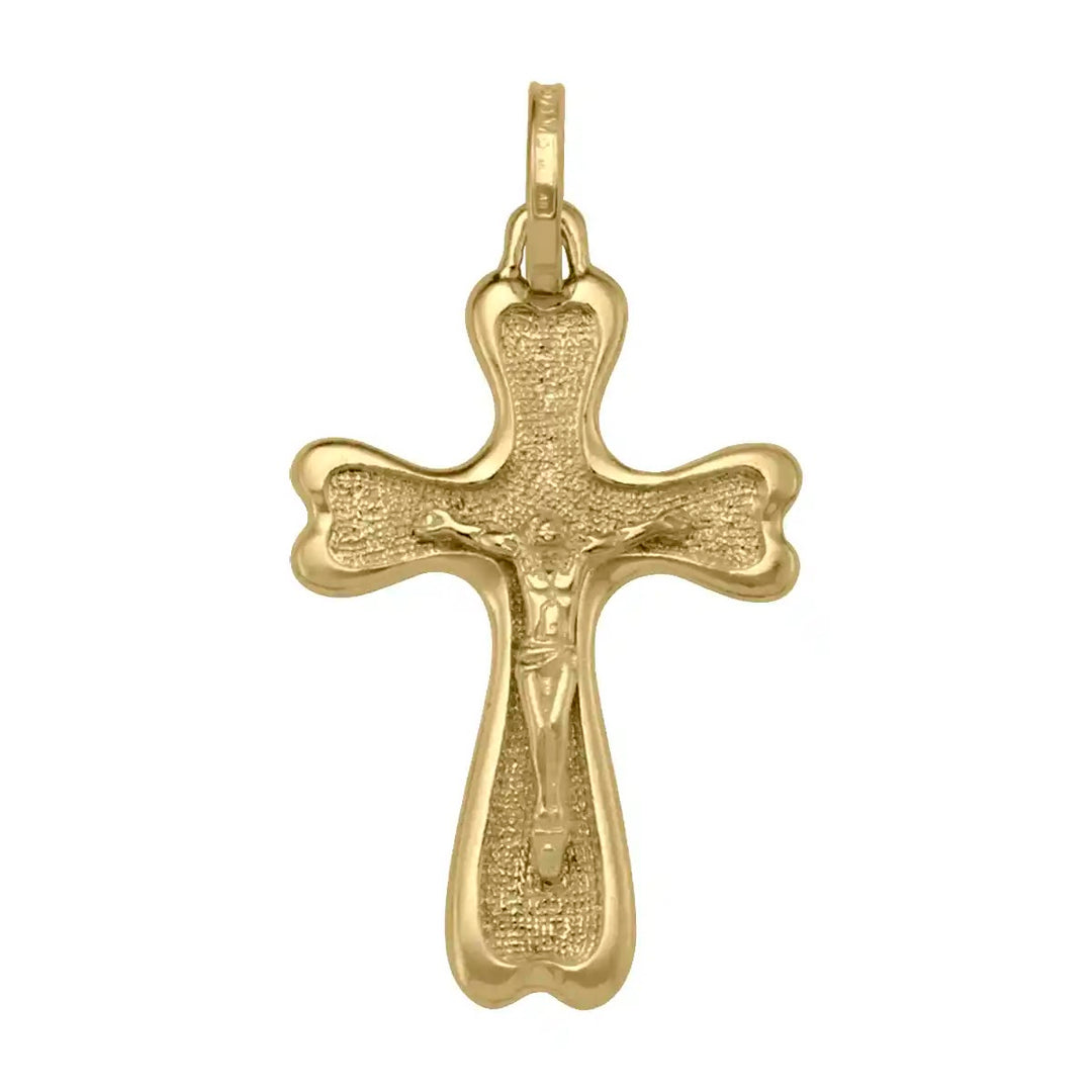 Budded Crucifix Yellow Gold Cross Pendant on white background