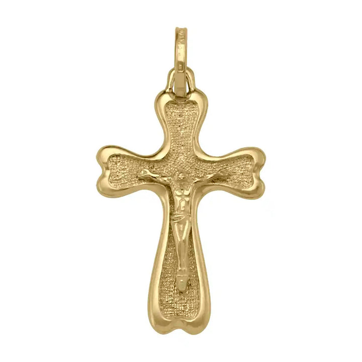 Budded Crucifix Yellow Gold Cross Pendant on white background