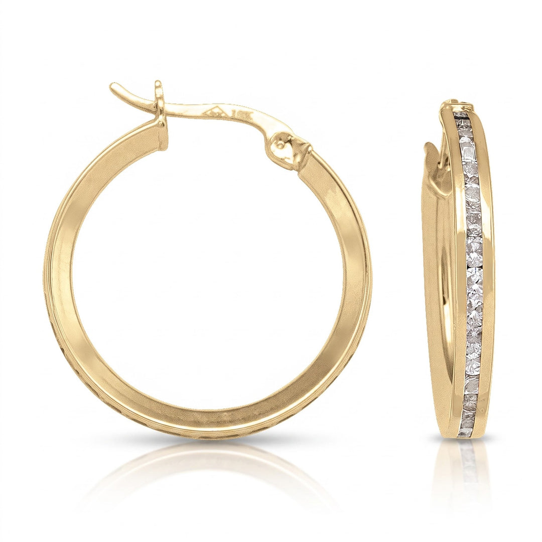 Yellow Gold CZ Hoop Earrings, 19mm