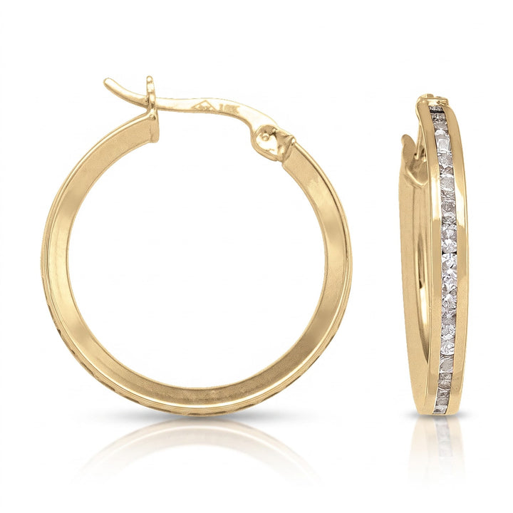 Yellow Gold CZ Hoop Earrings, 19mm