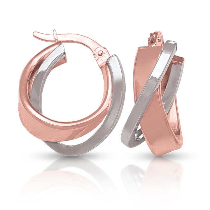 Pink And White Gold Fancy Hoop Earrings, 15mm