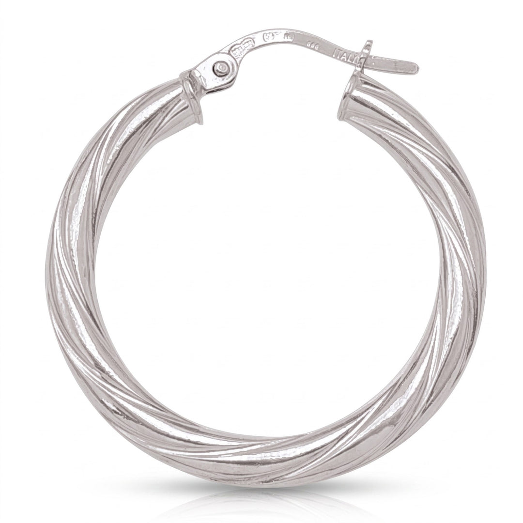 White Gold Twisted 3mm Tube Hoop Earrings, 25.1mm