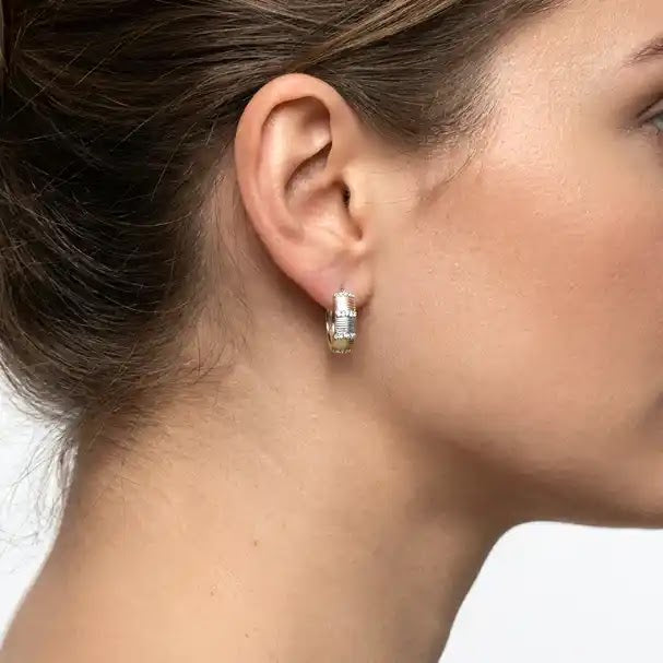Tri Colour Fancy Hoop Earrings, 14.4mm - worn on ear