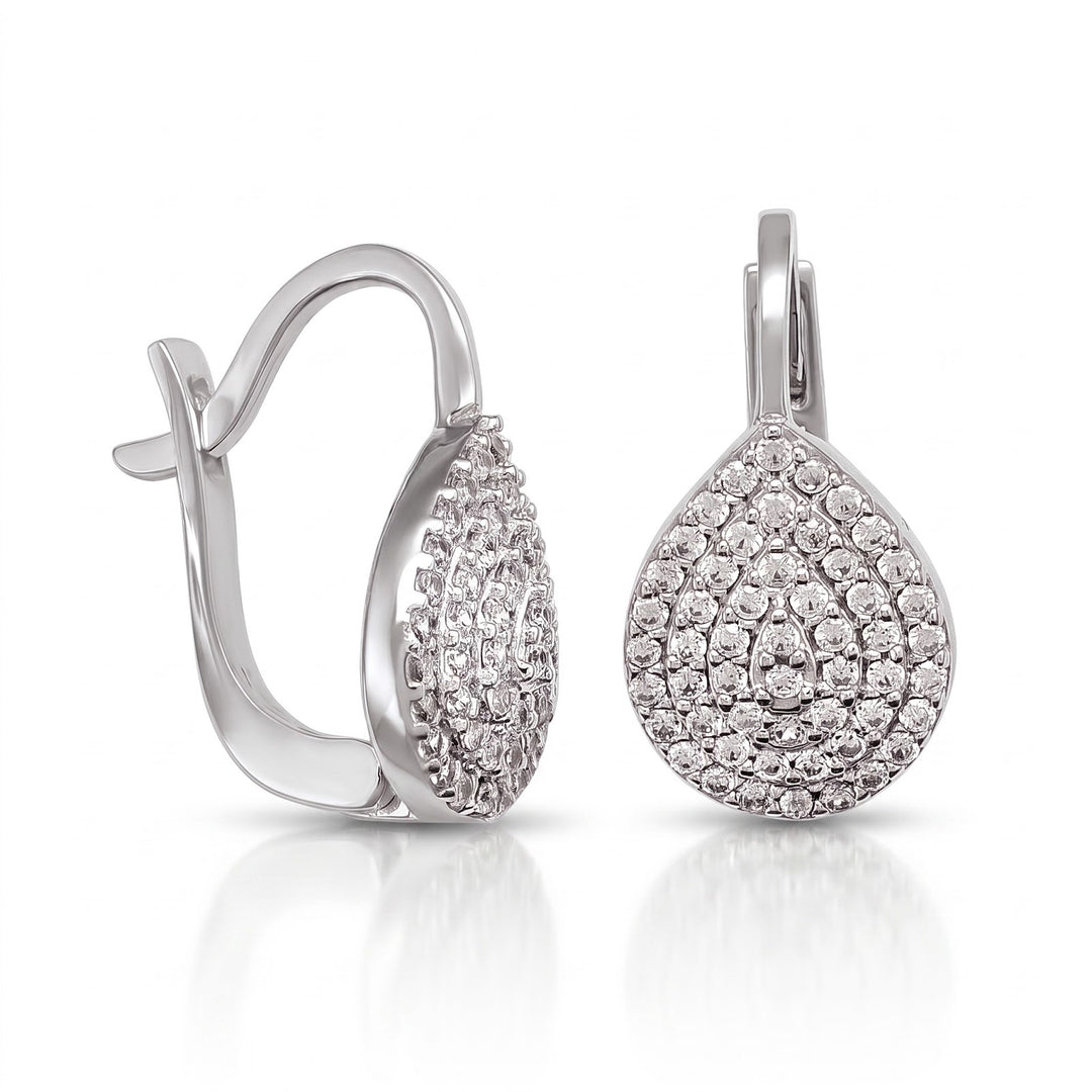 White Gold Fancy CZ French Back Earrings