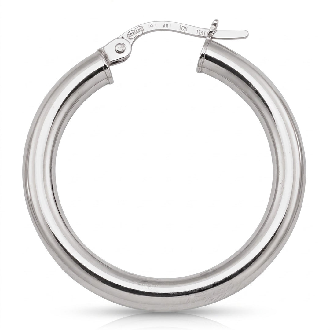 White Gold High Polish Plain 3mm Tube Hoop Earrings, 25.3mm