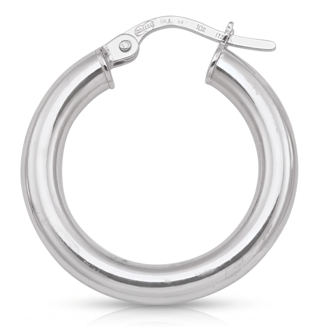 White Gold High Polish Plain 3mm Tube Hoop Earrings, 20.5mm