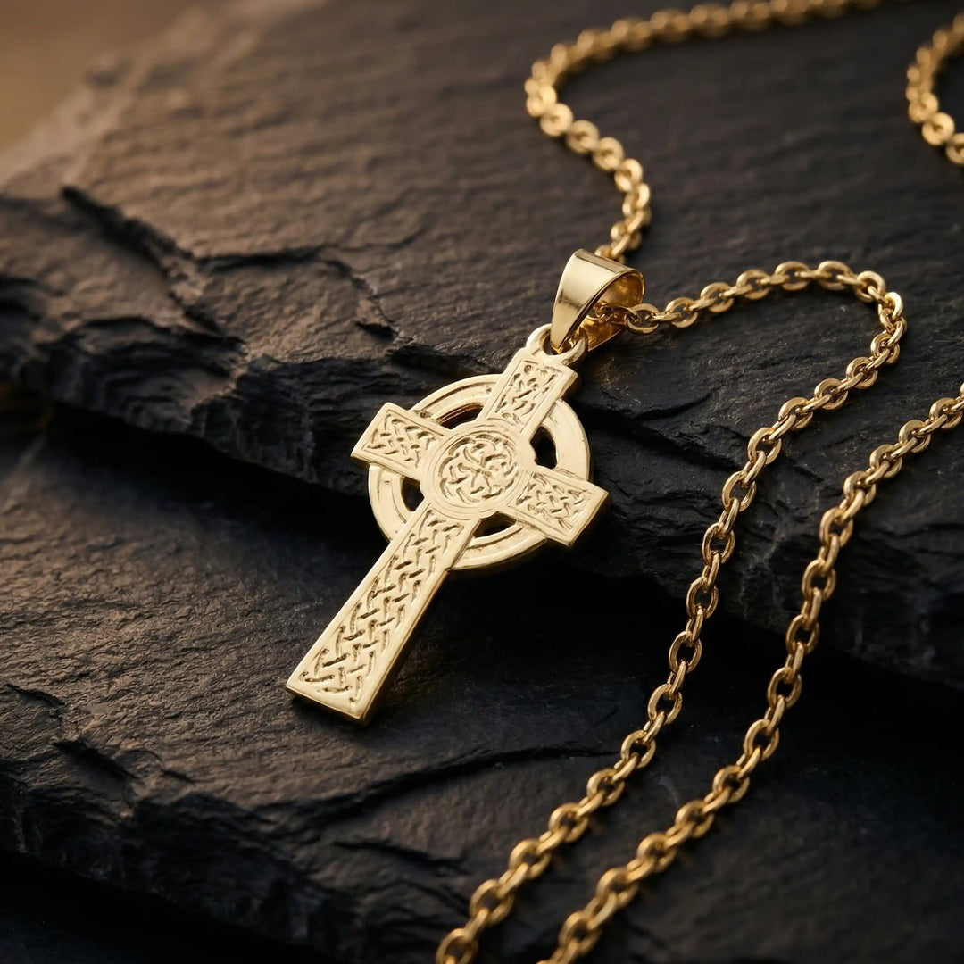Heritage Celtic Yellow Gold Cross Pendant on stone