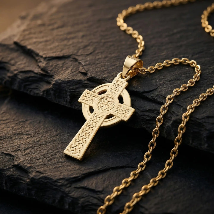 Heritage Celtic Yellow Gold Cross Pendant on stone