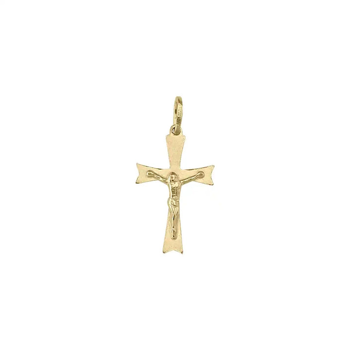 Flared Crucifix Yellow Gold Cross Pendant on white background