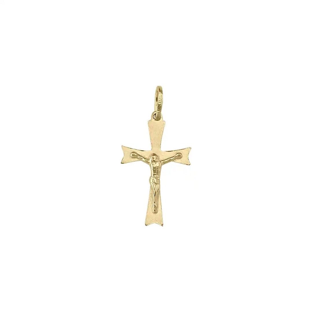 Flared Crucifix Yellow Gold Cross Pendant on white background