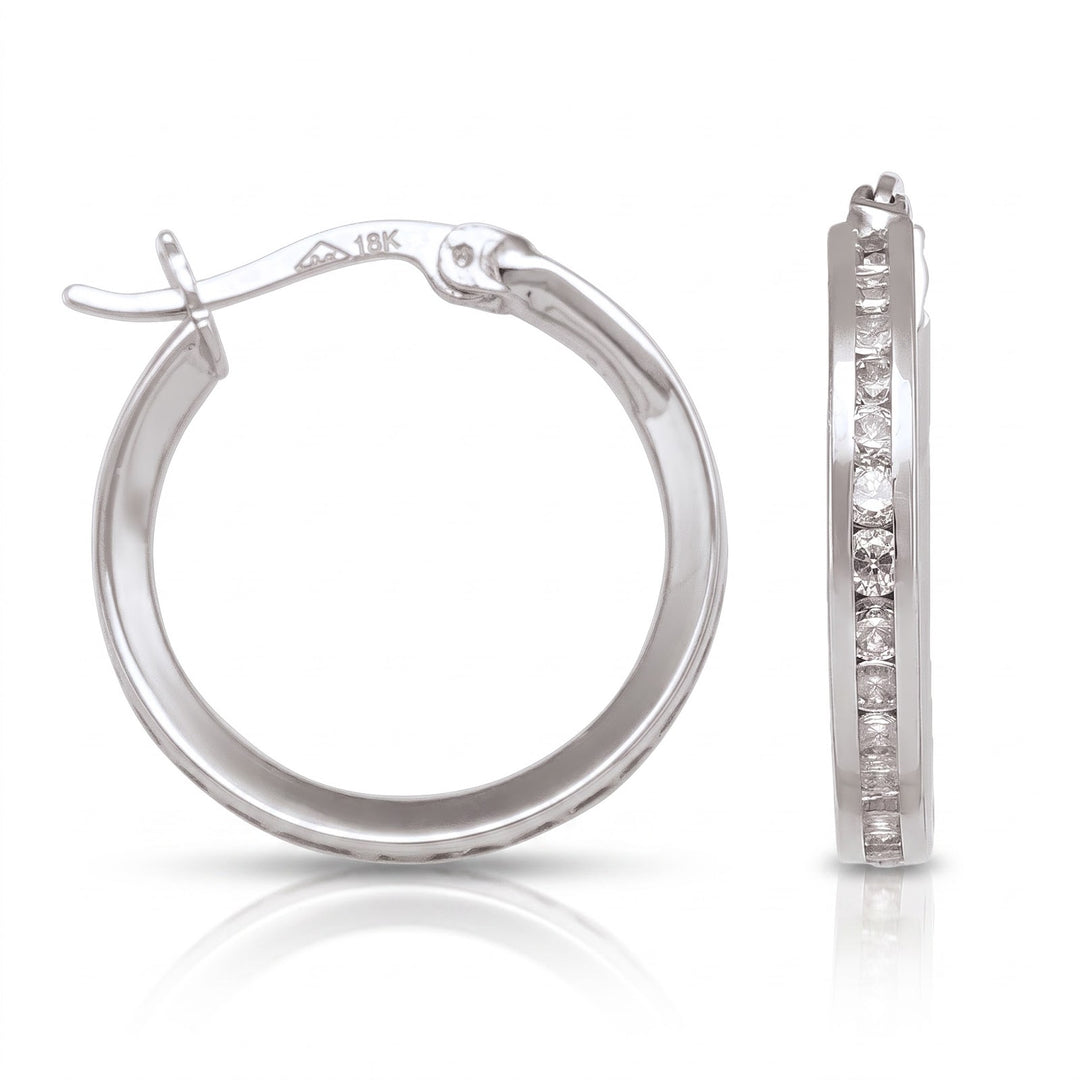 White Gold CZ Hoop Earrings, 16.5mm