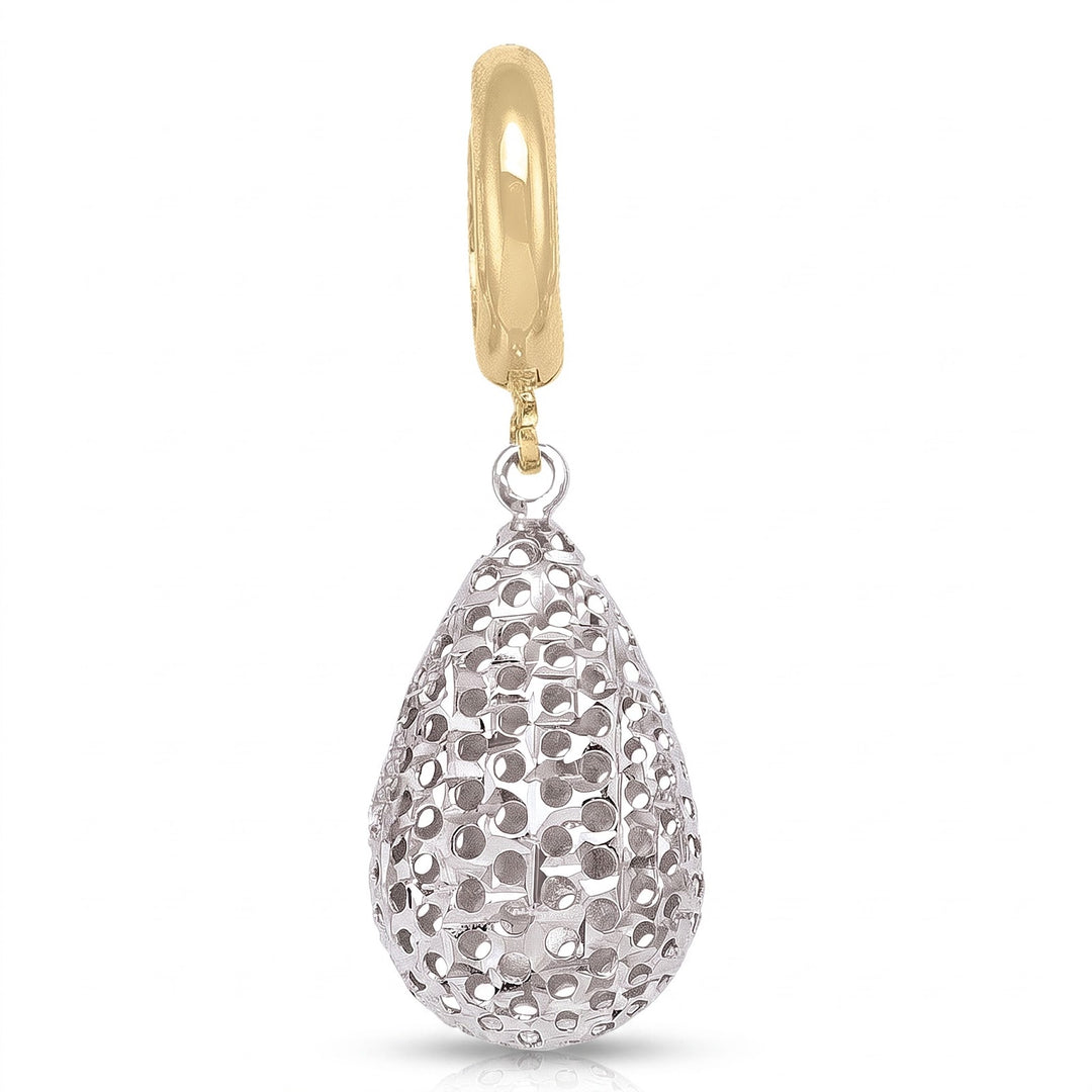 Two Tone Fancy Diamond Cut Tear Drop Earrings