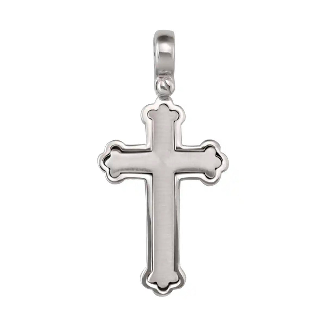 Budded Latin White Gold Cross Pendant on white background