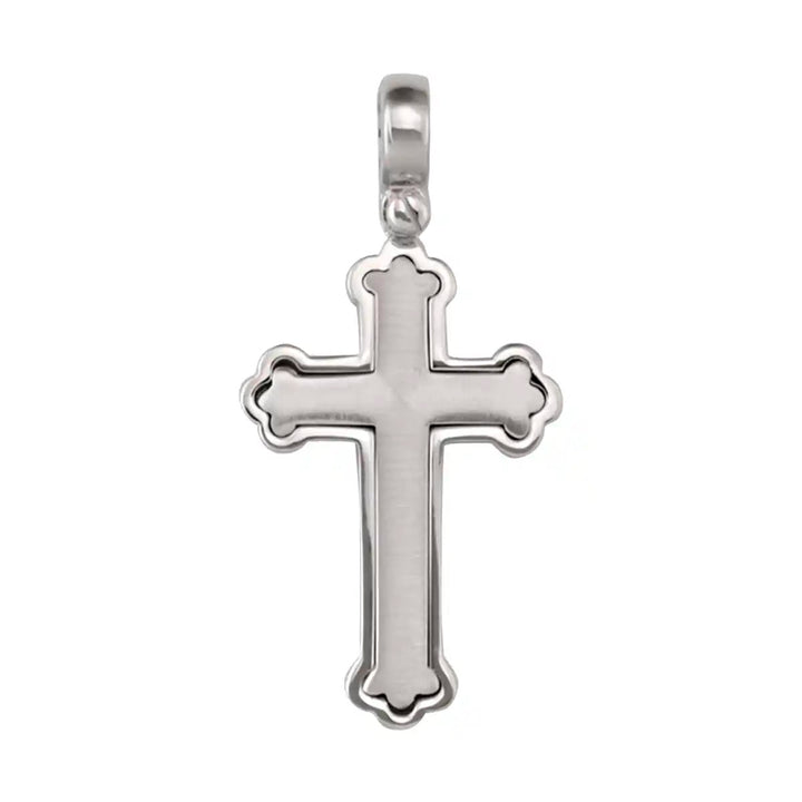 Budded Latin White Gold Cross Pendant on white background