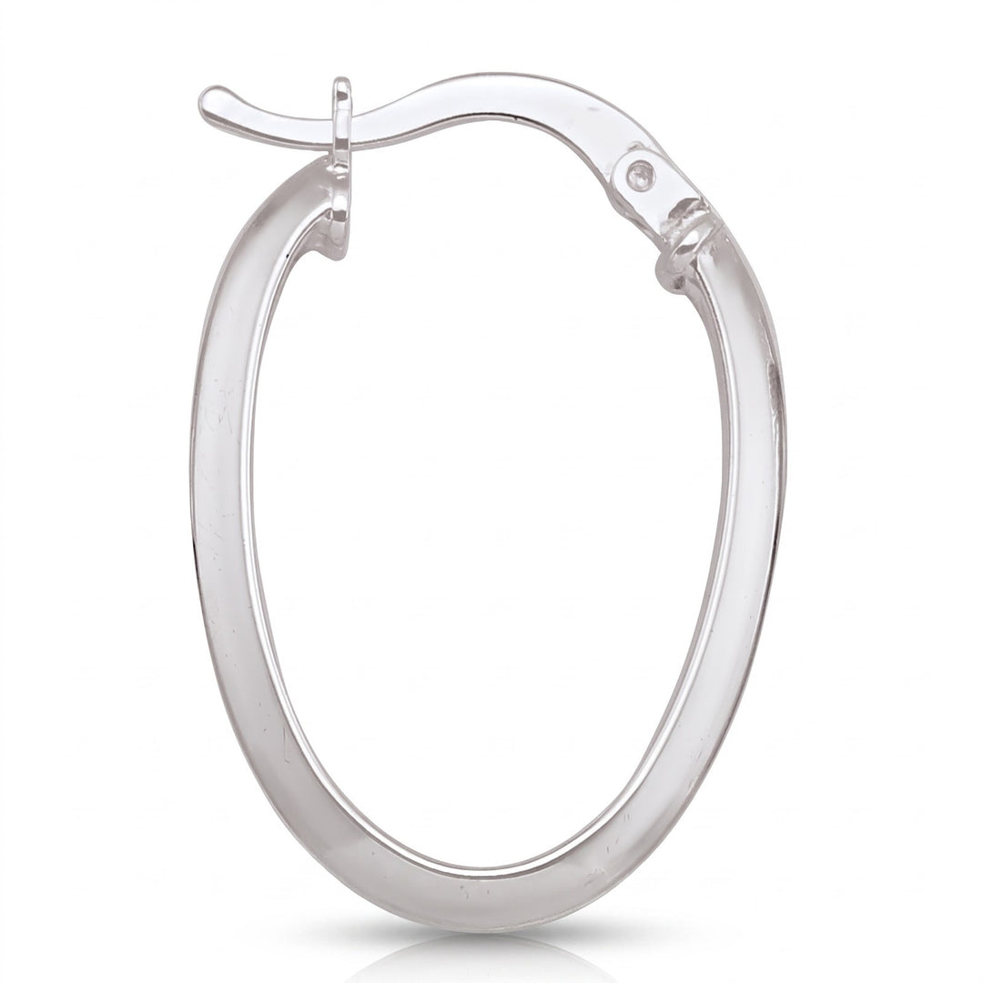 White Gold Oval Knife Edge Hoop Earrings, 16.6mm