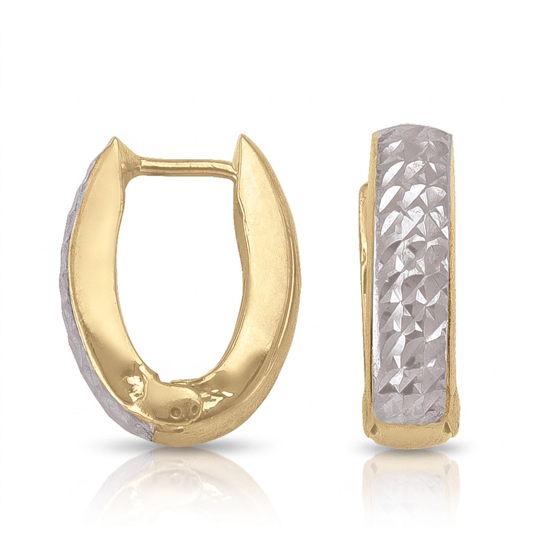 Two Tone Patterned Oval Huggie Earrings