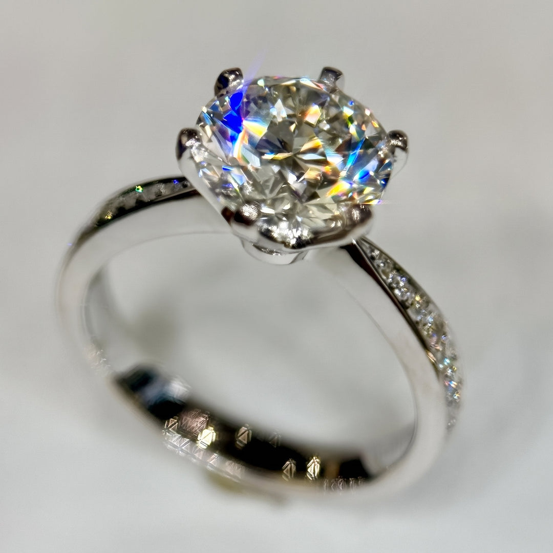 2.50 Ct Round Lab-Grown Diamond Pavé Engagement Ring in 14K White Gold — E/VVS2 IGI Certified
