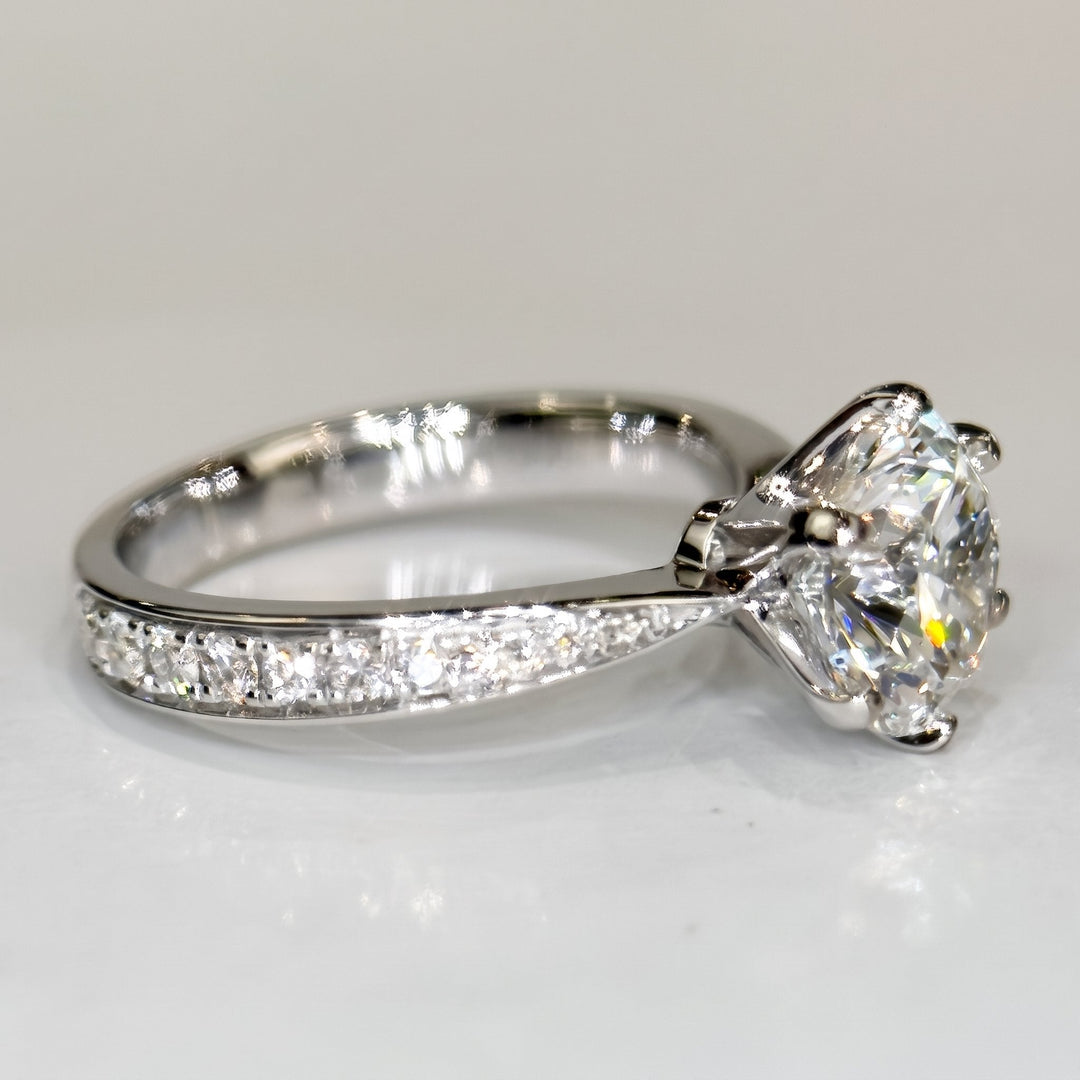 2.50 Ct Round Lab-Grown Diamond Pavé Engagement Ring in 14K White Gold — E/VVS2 IGI Certified — View 2