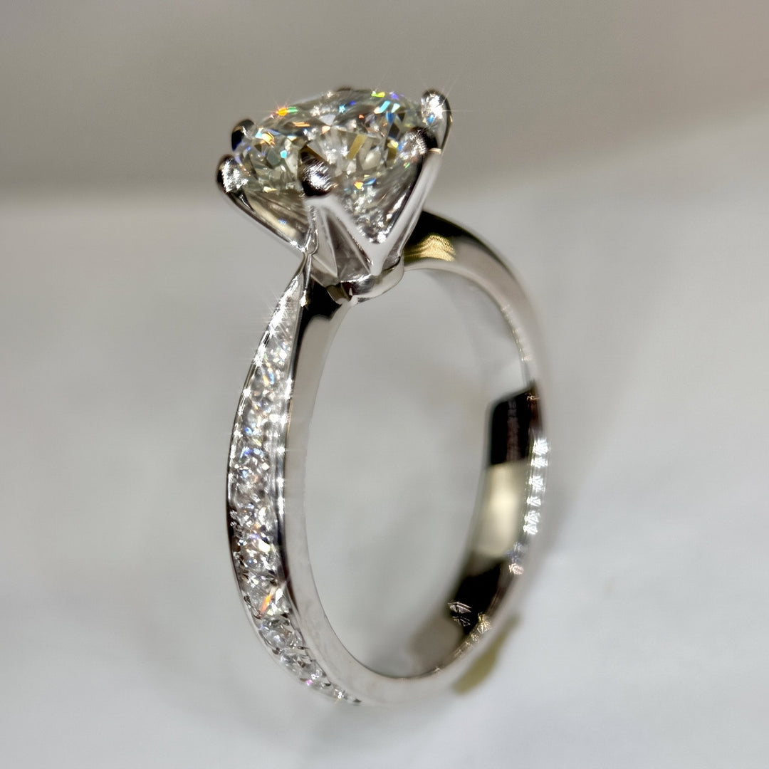 2.50 Ct Round Lab-Grown Diamond Pavé Engagement Ring in 14K White Gold — E/VVS2 IGI Certified — View 3