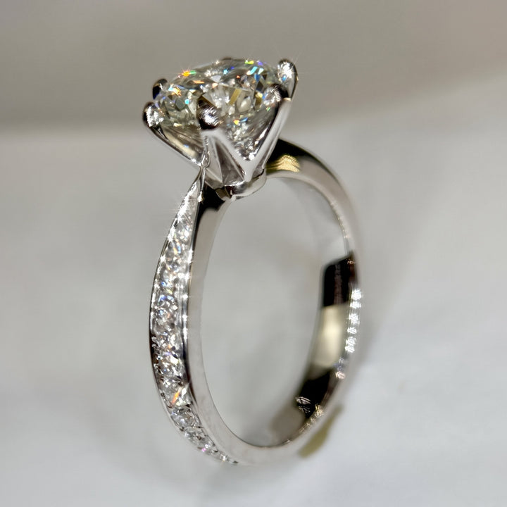2.50 Ct Round Lab-Grown Diamond Pavé Engagement Ring in 14K White Gold — E/VVS2 IGI Certified — View 3