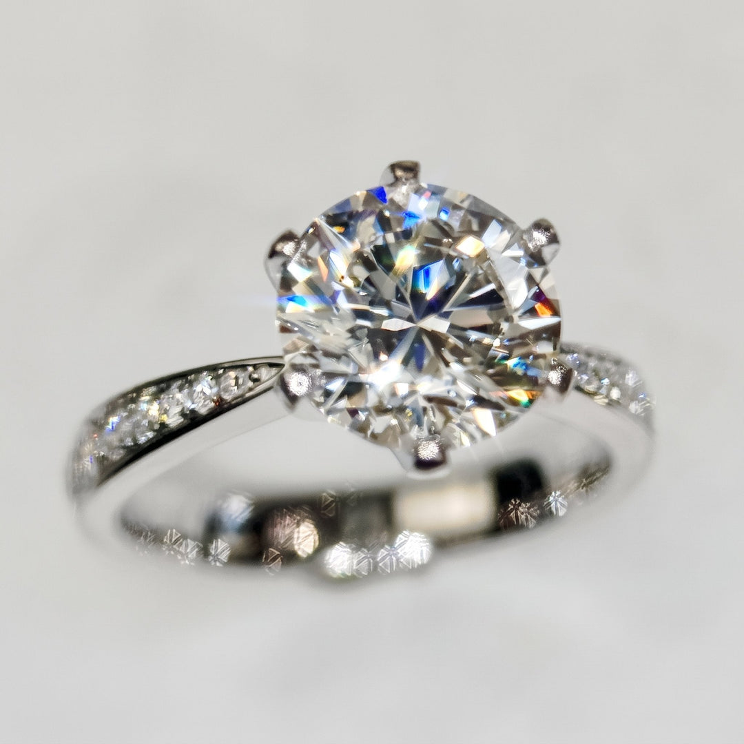 2.50 Ct Round Lab-Grown Diamond Pavé Engagement Ring in 14K White Gold — E/VVS2 IGI Certified — View 4