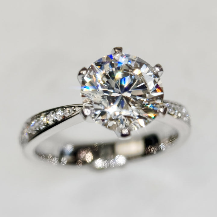 2.50 Ct Round Lab-Grown Diamond Pavé Engagement Ring in 14K White Gold — E/VVS2 IGI Certified — View 4