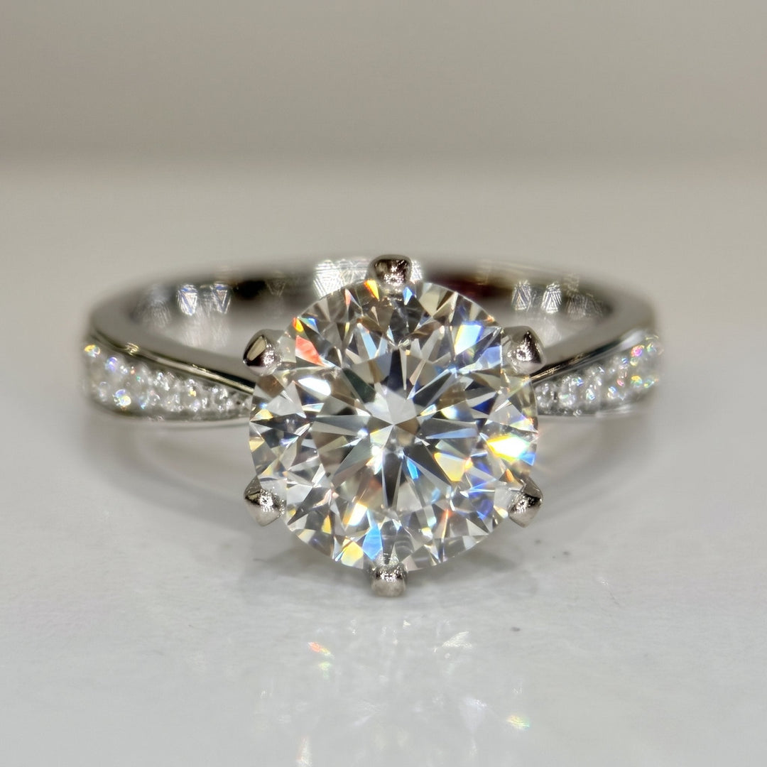 2.50 Ct Round Lab-Grown Diamond Pavé Engagement Ring in 14K White Gold — E/VVS2 IGI Certified — View 5