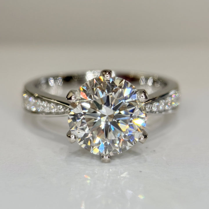 2.50 Ct Round Lab-Grown Diamond Pavé Engagement Ring in 14K White Gold — E/VVS2 IGI Certified — View 5